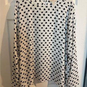 Loft Outlet Black Bird Patterned Long Sleeve blouse